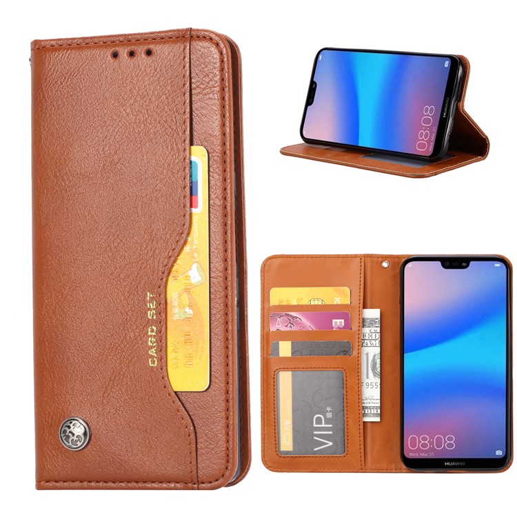 Auto-absorbed Leather Wallet Phone Case for Xiaomi Mi 9 Pro 5G - Brown-1