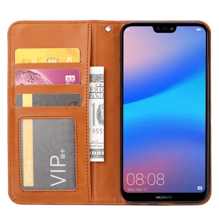 Auto-absorbed Leather Wallet Phone Case for Xiaomi Mi 9 Pro 5G - Brown-2