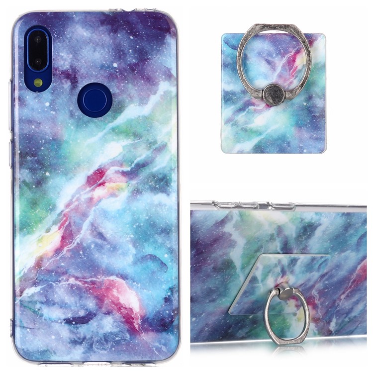 Marble Pattern IMD TPU Phone Case with Finger Ring Kickstand Shell for Xiaomi Redmi Note 7/7 Pro (India)/7S - Style A-1