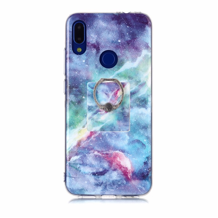 Marble Pattern IMD TPU Phone Case with Finger Ring Kickstand Shell for Xiaomi Redmi Note 7/7 Pro (India)/7S - Style A-2
