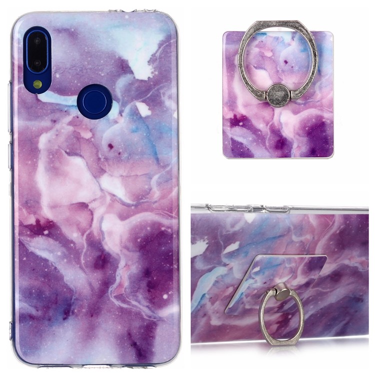 Marble Pattern IMD TPU Phone Case with Finger Ring Kickstand Shell for Xiaomi Redmi Note 7/7 Pro (India)/7S - Style B-1