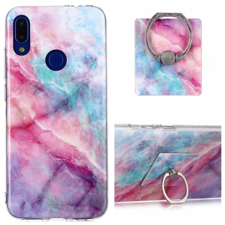 Marble Pattern IMD TPU Phone Case with Finger Ring Kickstand Shell for Xiaomi Redmi Note 7/7 Pro (India)/7S - Style C-1