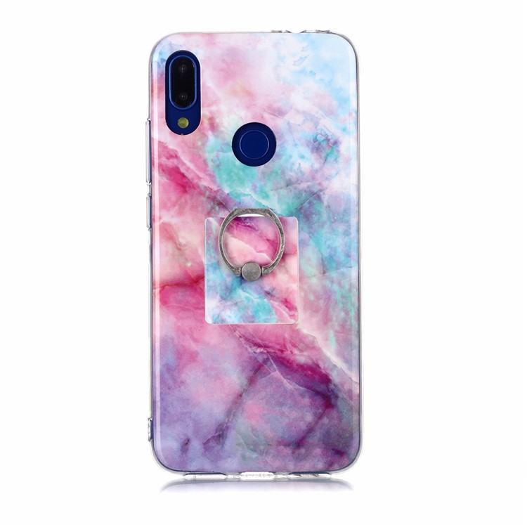 Marble Pattern IMD TPU Phone Case with Finger Ring Kickstand Shell for Xiaomi Redmi Note 7/7 Pro (India)/7S - Style C-2