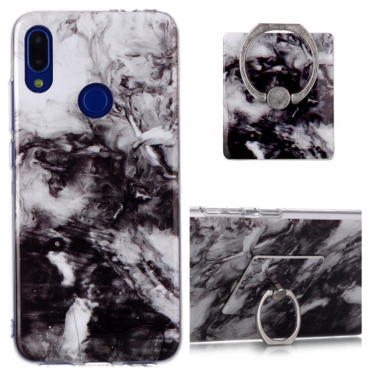Marble Pattern IMD TPU Phone Case with Finger Ring Kickstand Shell for Xiaomi Redmi Note 7/7 Pro (India)/7S - Style E-1