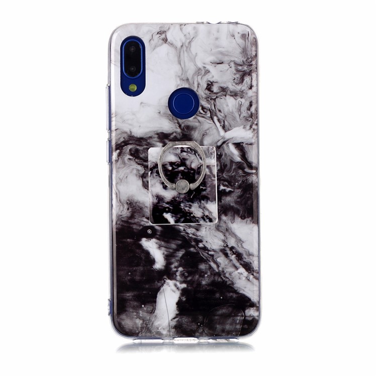 Marble Pattern IMD TPU Phone Case with Finger Ring Kickstand Shell for Xiaomi Redmi Note 7/7 Pro (India)/7S - Style E-2
