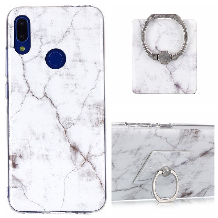 Marble Pattern IMD TPU Phone Case with Finger Ring Kickstand Shell for Xiaomi Redmi Note 7/7 Pro (India)/7S - Style F-1