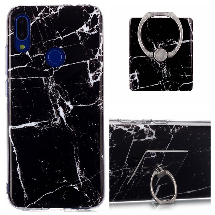 Marble Pattern IMD TPU Phone Case with Finger Ring Kickstand Shell for Xiaomi Redmi Note 7/7 Pro (India)/7S - Style G-1