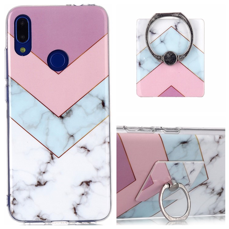Marble Pattern IMD TPU Phone Case with Finger Ring Kickstand Shell for Xiaomi Redmi Note 7/7 Pro (India)/7S - Style H-1