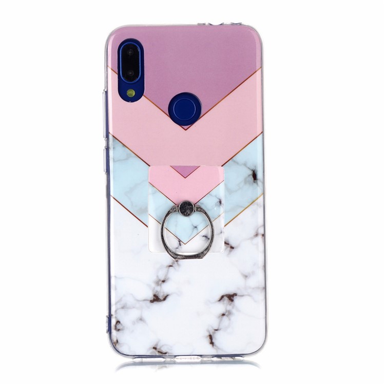 Marble Pattern IMD TPU Phone Case with Finger Ring Kickstand Shell for Xiaomi Redmi Note 7/7 Pro (India)/7S - Style H-2