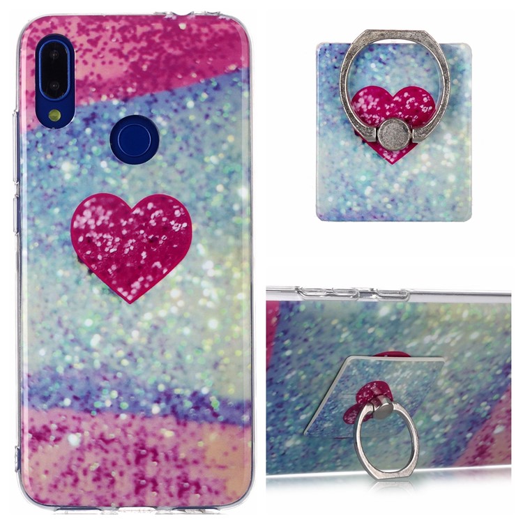 Marble Pattern IMD TPU Phone Case with Finger Ring Kickstand Shell for Xiaomi Redmi Note 7/7 Pro (India)/7S - Style I-1
