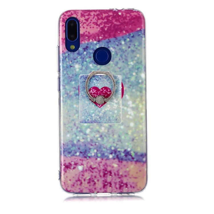 Marble Pattern IMD TPU Phone Case with Finger Ring Kickstand Shell for Xiaomi Redmi Note 7/7 Pro (India)/7S - Style I-2