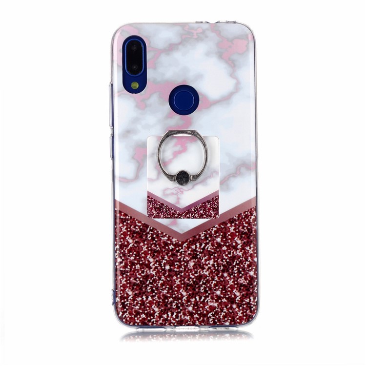 Marble Pattern IMD TPU Phone Case with Finger Ring Kickstand Shell for Xiaomi Redmi Note 7/7 Pro (India)/7S - Style J-2