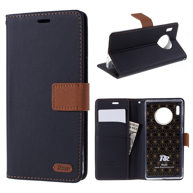 ROAR Twill Grain Leather Wallet Stand Case for Xiaomi Redmi Note 8 - Black-1