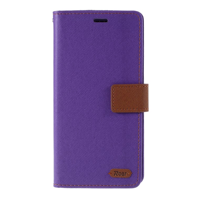 ROAR Twill Grain Leather Wallet Stand Case for Xiaomi Redmi Note 8 - Purple-1