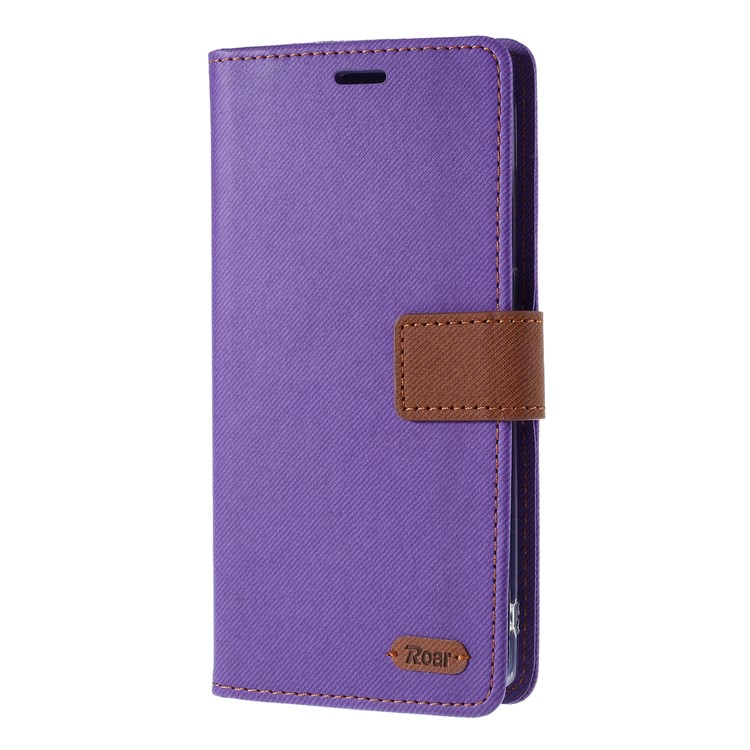 ROAR Twill Grain Leather Wallet Stand Case for Xiaomi Redmi Note 8 - Purple-2