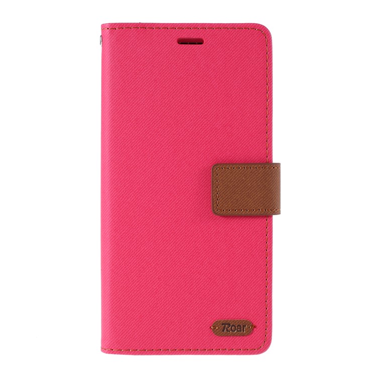 ROAR Twill Grain Leather Wallet Stand Case for Xiaomi Redmi Note 8 - Rose-1