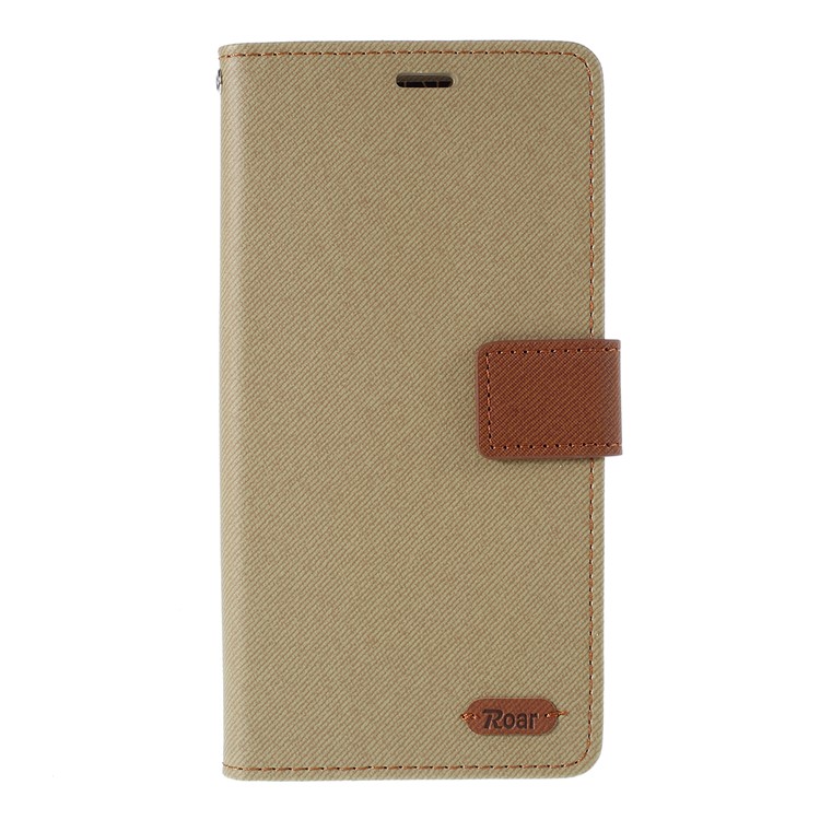 ROAR Twill Grain Leather Wallet Stand Case for Xiaomi Redmi Note 8 - Khaki-1