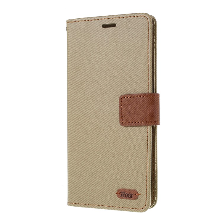 ROAR Twill Grain Leather Wallet Stand Case for Xiaomi Redmi Note 8 - Khaki-2