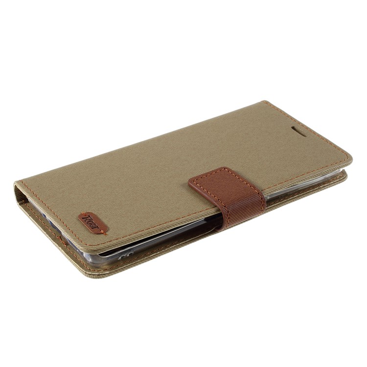ROAR Twill Grain Leather Wallet Stand Case for Xiaomi Redmi Note 8 - Khaki-4