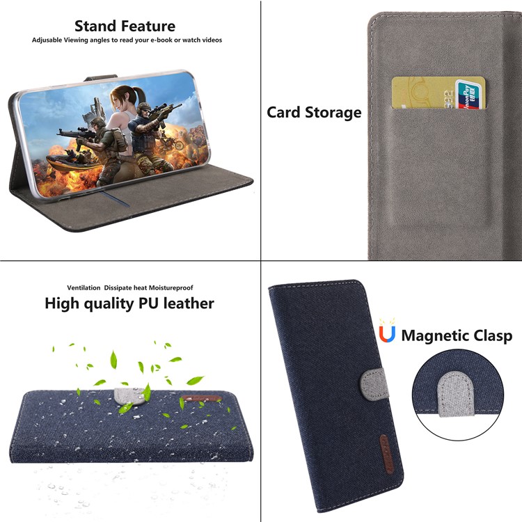 Linen Fabric PU Leather Card Storage Casing Shell for Xiaomi Redmi 8 - Blue-6