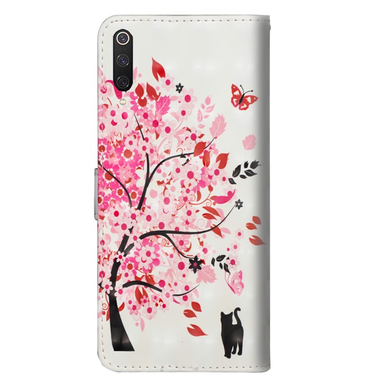 Light Spot Decor Pattern Printing Leather Wallet Phone Cover with Strap for Xiaomi Mi 9 Pro - Cat and Flower Tree-3