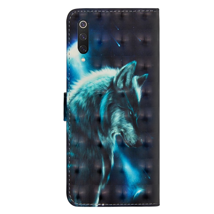 Light Spot Decor Pattern Printing Leather Wallet Phone Cover with Strap for Xiaomi Mi 9 Pro - Wolf-3
