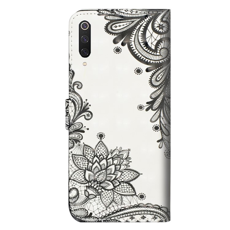 Light Spot Decor Pattern Printing Leather Wallet Phone Cover with Strap for Xiaomi Mi 9 Pro - Lace Flower-3
