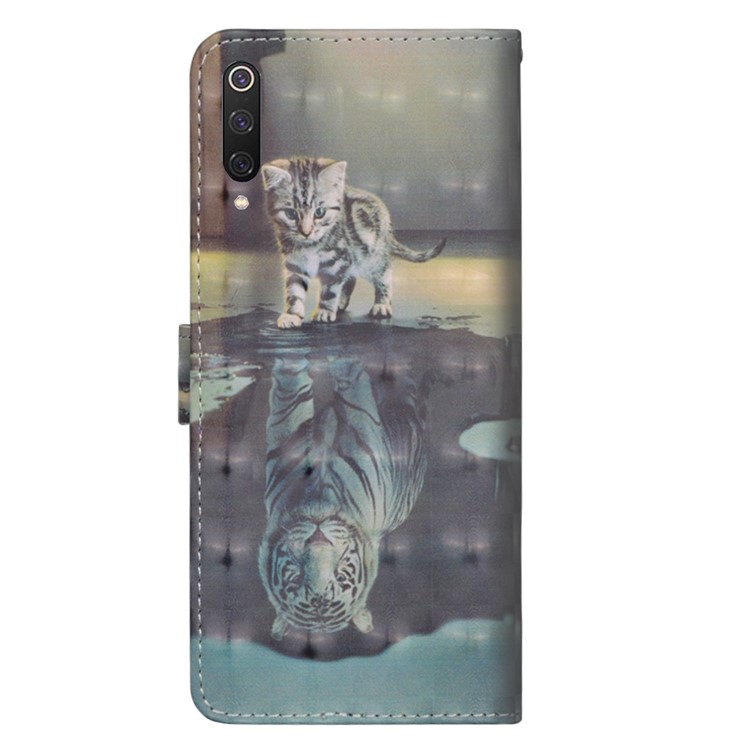 Light Spot Decor Pattern Printing Leather Wallet Phone Cover with Strap for Xiaomi Mi 9 Pro - Cat and Tiger Reflection-3