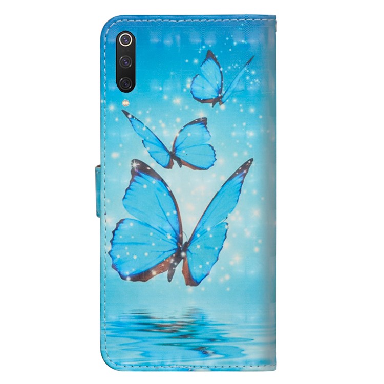 Light Spot Decor Pattern Printing Leather Wallet Phone Cover with Strap for Xiaomi Mi 9 Pro - Blue Butterflies-3