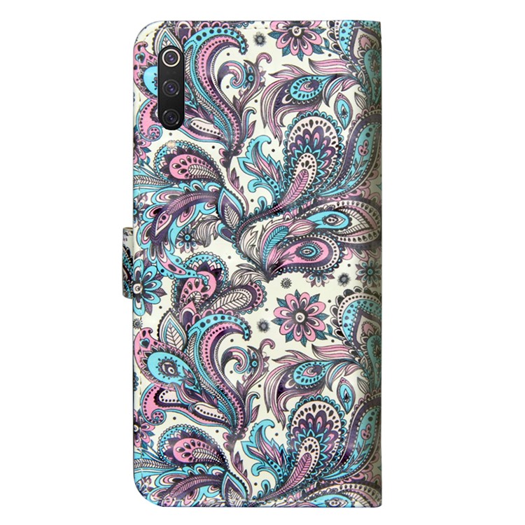 Light Spot Decor Pattern Printing Leather Wallet Phone Cover with Strap for Xiaomi Mi 9 Pro - Paisley Flowers-3