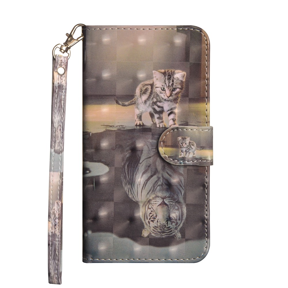 Light Spot Decor Pattern Printing Wallet Stand Leather Case with Strap for Xiaomi Redmi 8 - Cat and Tiger Reflection-2