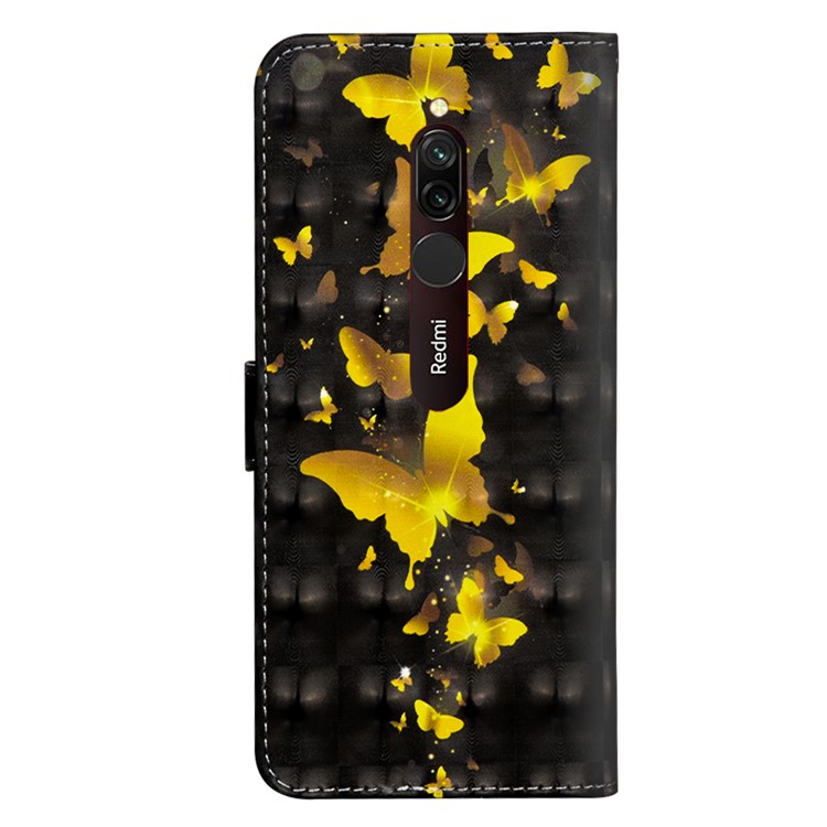 Light Spot Decor Pattern Printing Wallet Stand Leather Case with Strap for Xiaomi Redmi 8 - Gold Butterflies-3