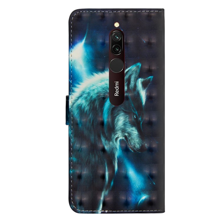 Light Spot Decor Pattern Printing Wallet Stand Leather Case with Strap for Xiaomi Redmi 8 - Wolf-3