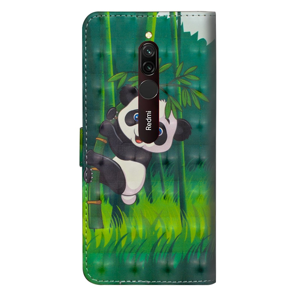 Caixa de Couro de Carteira de Impressão de Padrões de Decoração de Ponto Leve Com Cinta Para Xiaomi Redmi 8 - Panda de Bambu