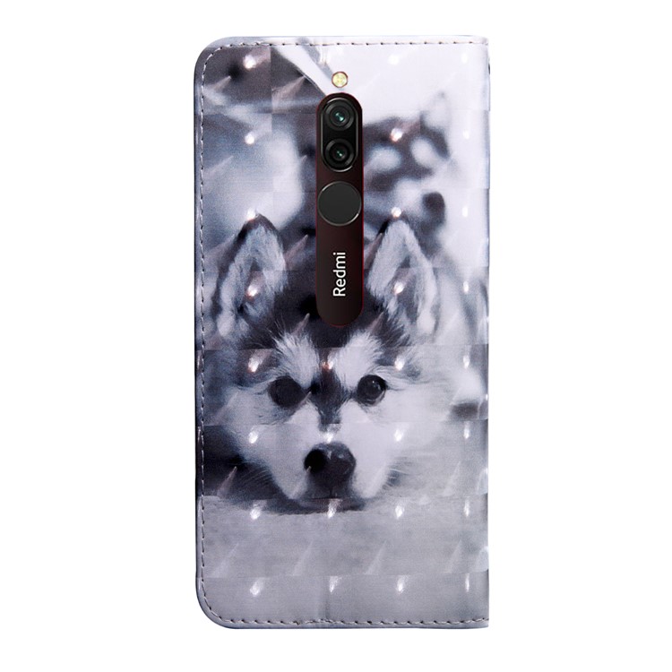 Light Spot Decor Patterned Leather Wallet Phone Cover Stand Casing for Xiaomi Redmi 8 - Dog-3