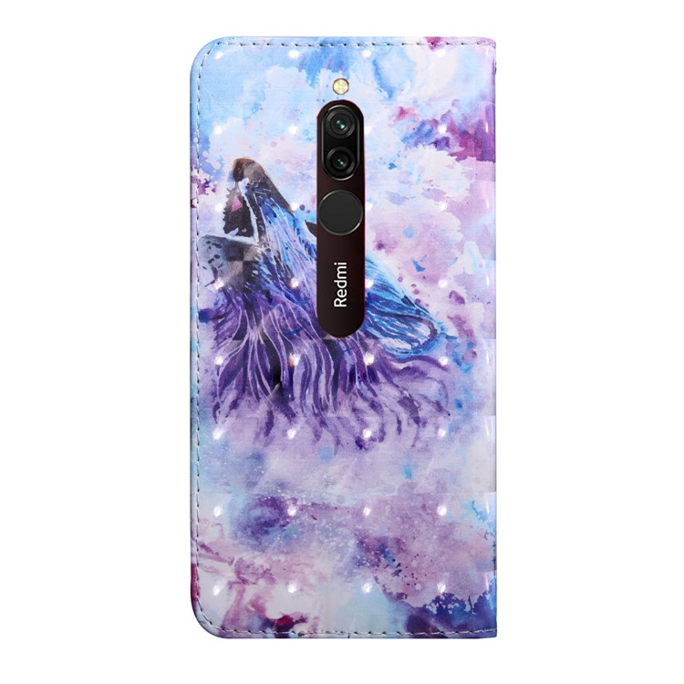 Light Spot Decor Patterned Leather Wallet Phone Cover Stand Casing for Xiaomi Redmi 8 - Howling Wolf-3