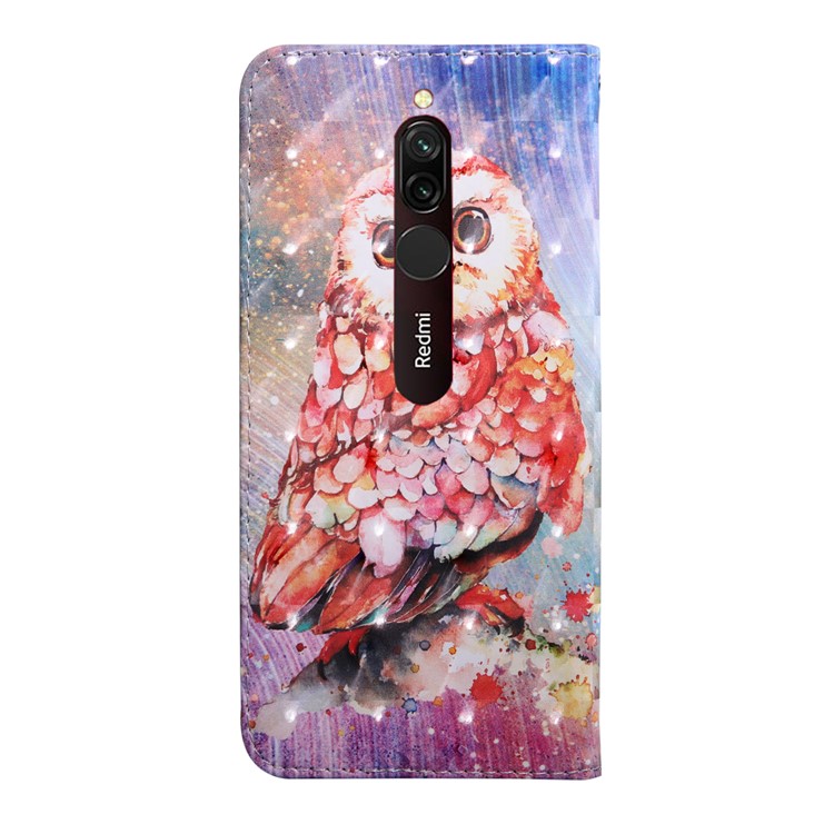 Light Spot Decor Patterned Leather Wallet Phone Cover Stand Casing for Xiaomi Redmi 8 - Owl-3