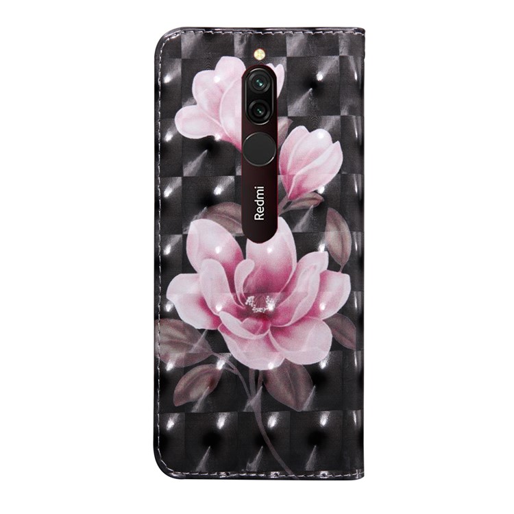 Light Spot Decor Patterned Leather Wallet Phone Cover Stand Casing for Xiaomi Redmi 8 - Red Flower-3