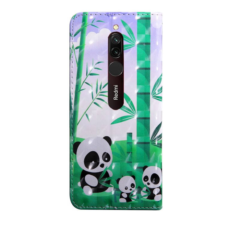 Light Spot Decor Patterned Leather Wallet Phone Cover Stand Casing for Xiaomi Redmi 8 - Bamboo and Pandas-3