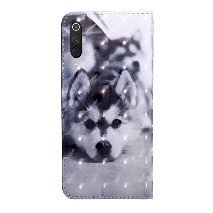 For Xiaomi Mi 9 Pro Light Spot Decor Patterned Leather Wallet Phone Cover Casing - Dog-3