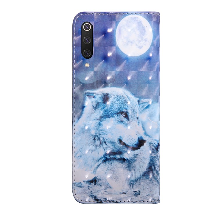 For Xiaomi Mi 9 Pro Light Spot Decor Patterned Leather Wallet Phone Cover Casing - Wolf and Moon-3