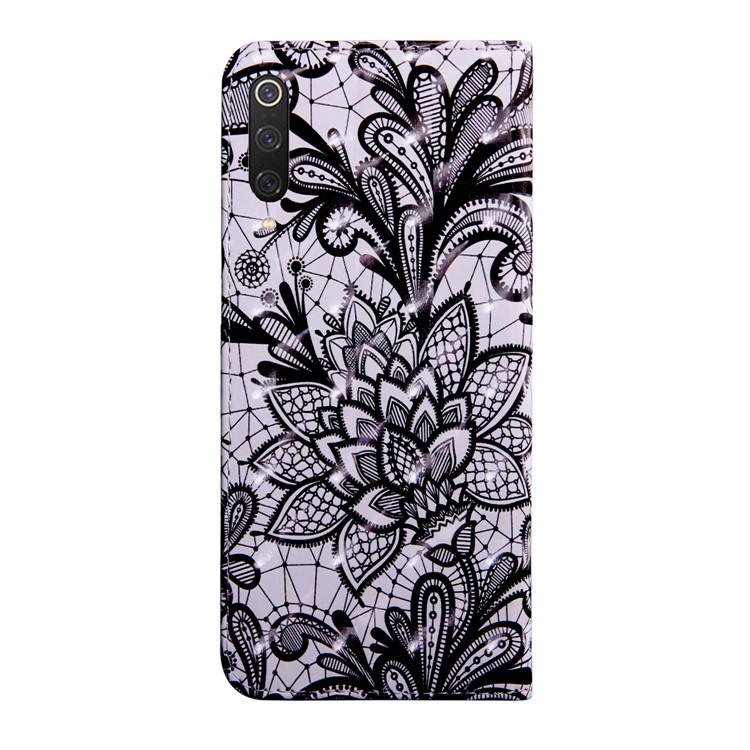 For Xiaomi Mi 9 Pro Light Spot Decor Patterned Leather Wallet Phone Cover Casing - Lace Flowers-3
