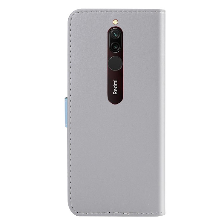 Tricolor PU Leather Wallet Phone Shell Stand Cover for Xiaomi Redmi 8 - Grey/Blue/Pink-3