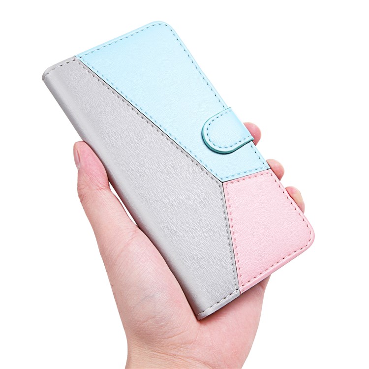 Tricolor PU Leather Wallet Phone Shell Stand Cover for Xiaomi Redmi 8 - Grey/Blue/Pink-4