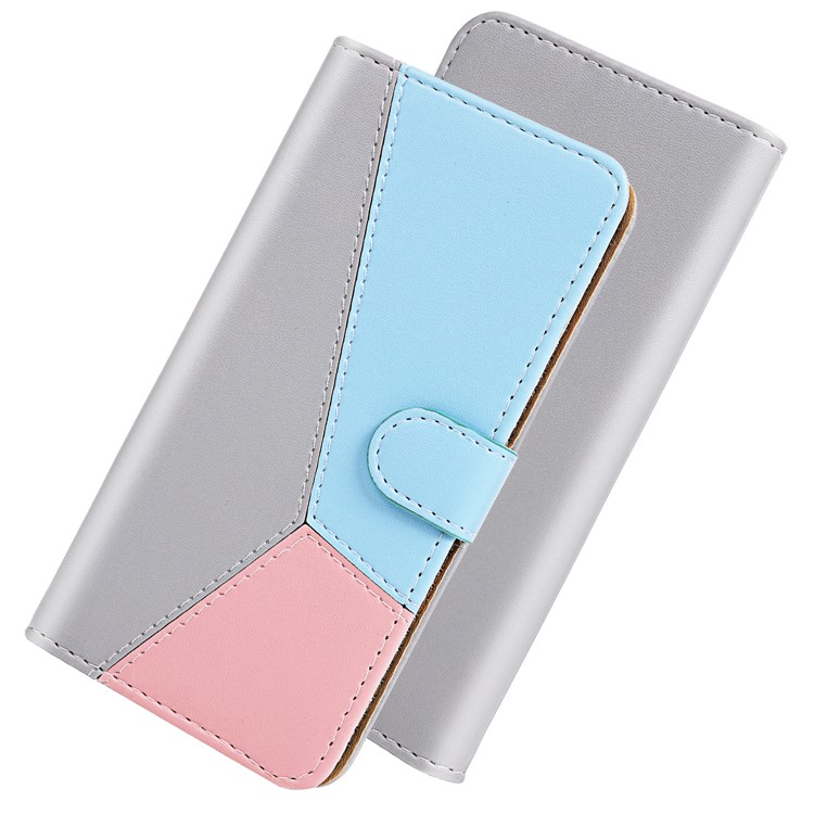 Tricolor PU Leather Wallet Phone Shell Stand Cover for Xiaomi Redmi 8 - Grey/Blue/Pink-5
