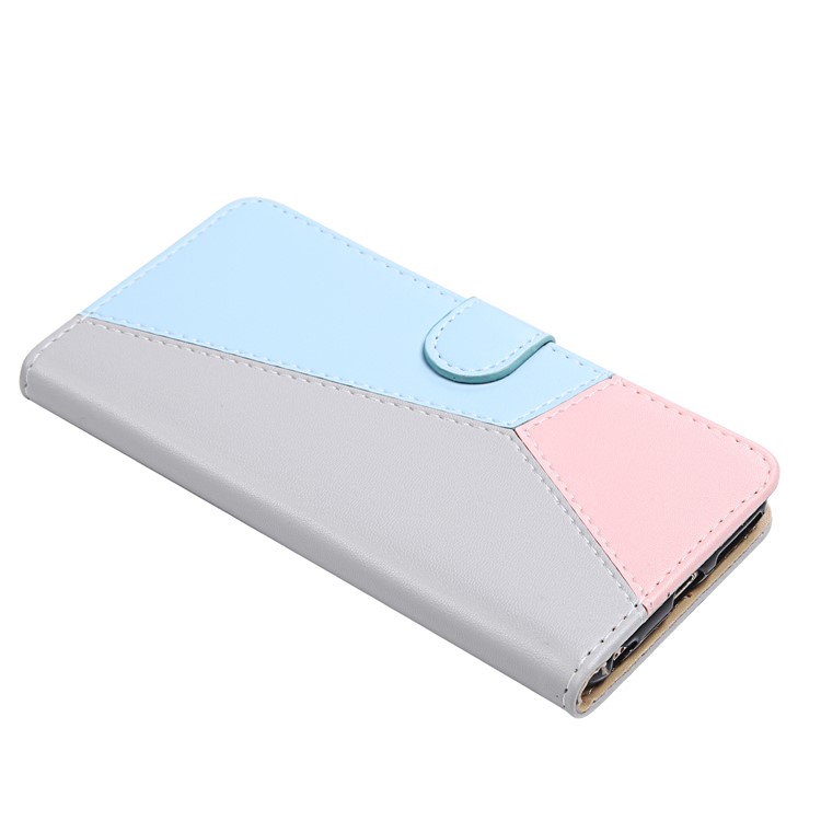 Tricolor PU Leather Wallet Phone Shell Stand Cover for Xiaomi Redmi 8 - Grey/Blue/Pink-6