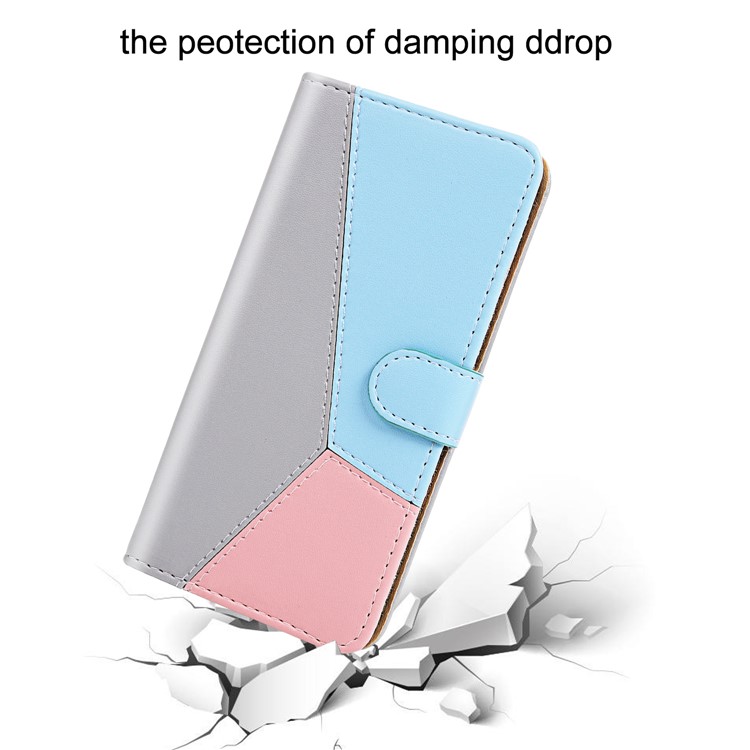 Tricolor PU Leather Wallet Phone Shell Stand Cover for Xiaomi Redmi 8 - Grey/Blue/Pink-7