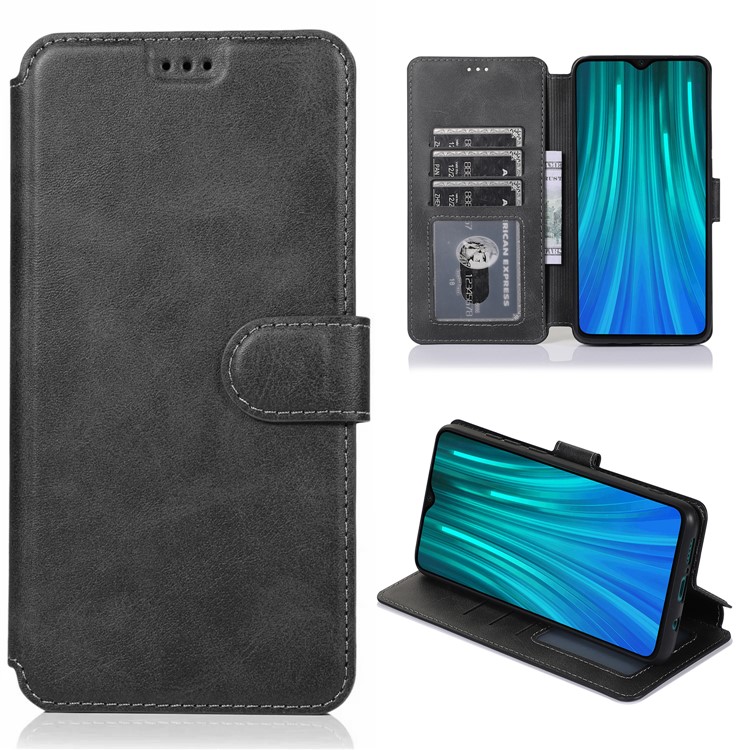 PU Leather + TPU Wallet Stand Phone Shell Covering for Xiaomi Redmi Note 8 Pro - Black-1