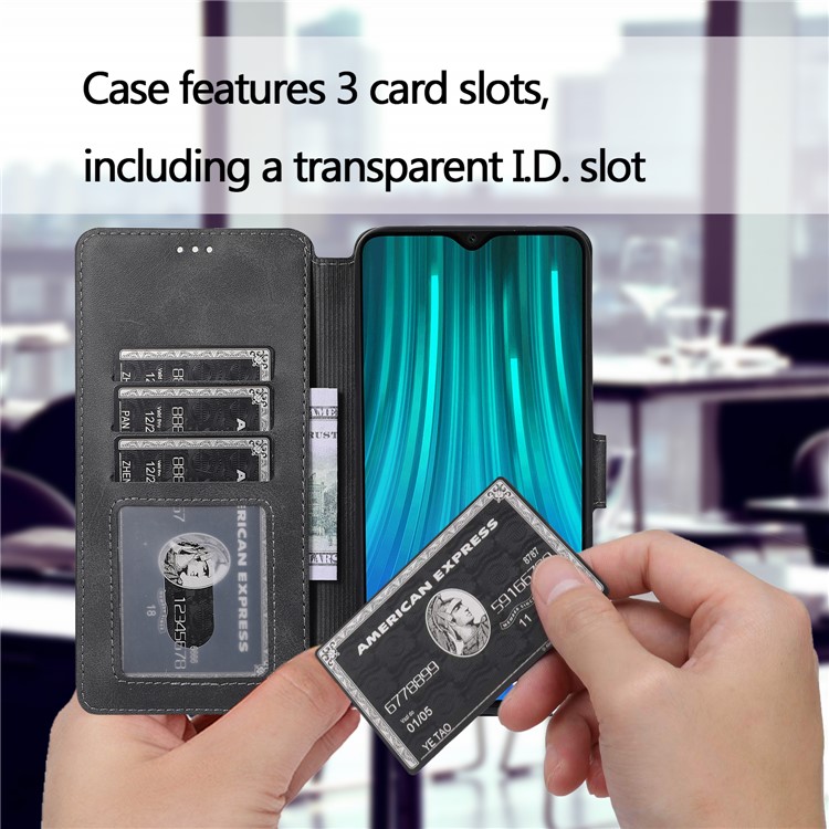 PU Leather + TPU Wallet Stand Phone Shell Covering for Xiaomi Redmi Note 8 Pro - Black-4