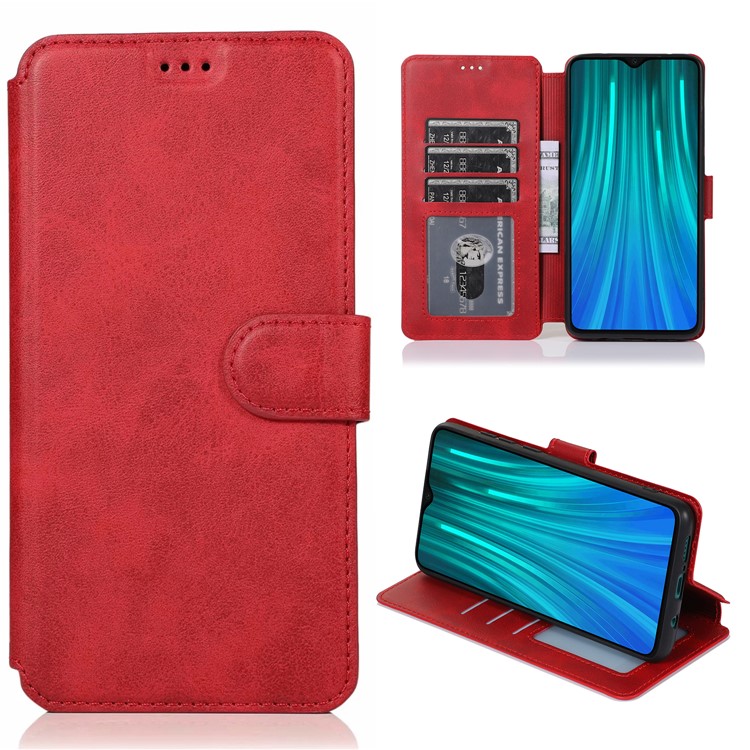 PU Leather + TPU Wallet Stand Phone Shell Covering for Xiaomi Redmi Note 8 Pro - Red-1